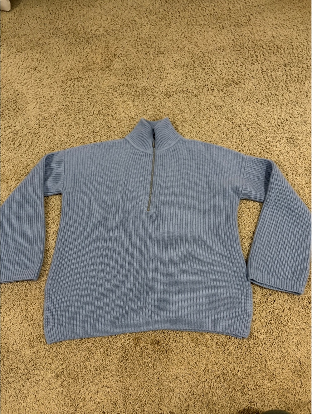 Club Monaco Cashmere light blue ribbed-knit quarter-zip pullover sweater S SMALL